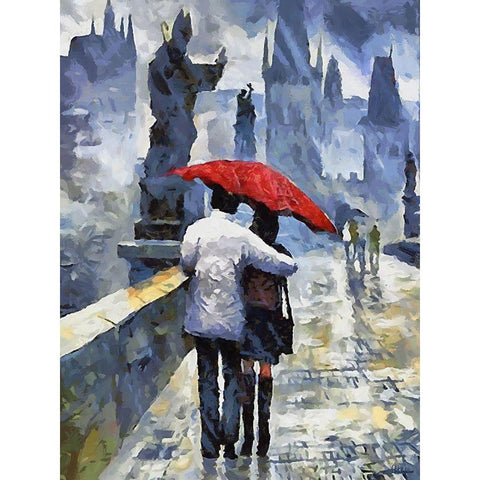A Walk in Prague Black Modern Wood Framed Art Print with Double Matting by Medeiros, Celito