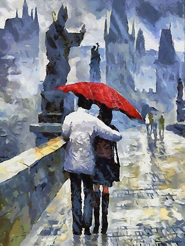 A Walk in Prague Black Ornate Wood Framed Art Print with Double Matting by Medeiros, Celito
