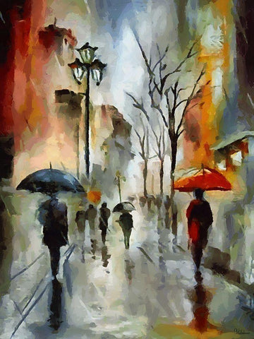 Rain in the City White Modern Wood Framed Art Print with Double Matting by Medeiros, Celito