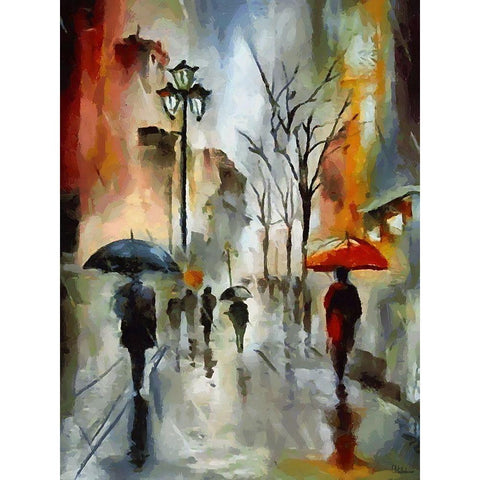 Rain in the City Gold Ornate Wood Framed Art Print with Double Matting by Medeiros, Celito