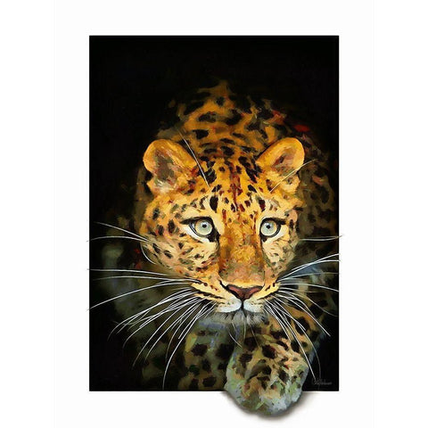 Leopard Black Modern Wood Framed Art Print by Medeiros, Celito