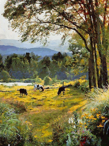 Cow on the Meadow Black Ornate Wood Framed Art Print with Double Matting by Medeiros, Celito