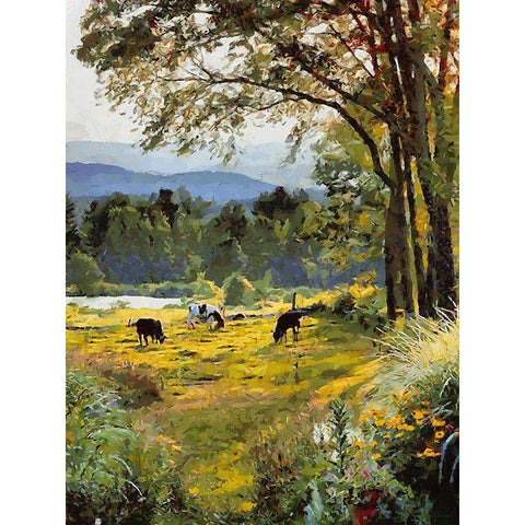 Cow on the Meadow Black Modern Wood Framed Art Print with Double Matting by Medeiros, Celito