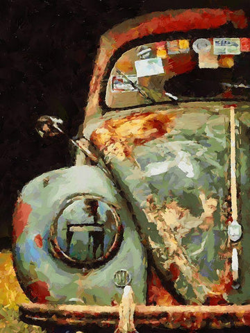 Rusty Beatle White Modern Wood Framed Art Print with Double Matting by Medeiros, Celito