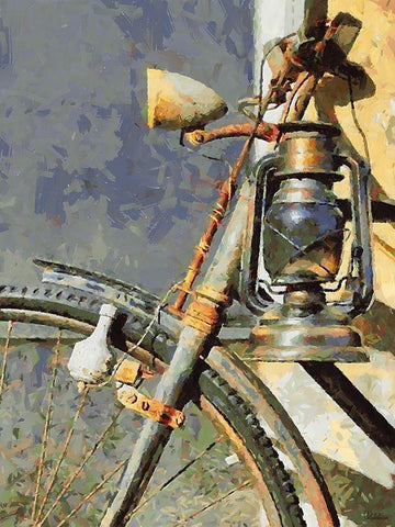Old Bicycle with Lamp Black Ornate Wood Framed Art Print with Double Matting by Medeiros, Celito