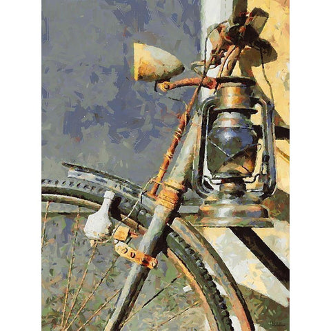 Old Bicycle with Lamp Black Modern Wood Framed Art Print with Double Matting by Medeiros, Celito