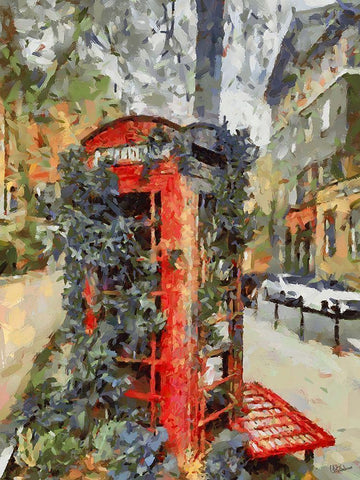 Old Telephone Box in London White Modern Wood Framed Art Print with Double Matting by Medeiros, Celito