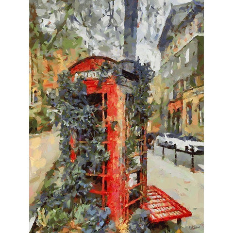 Old Telephone Box in London Black Modern Wood Framed Art Print by Medeiros, Celito