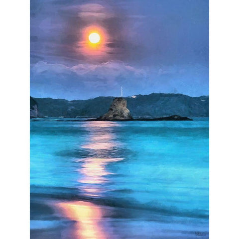 Moon Over the Lake Black Modern Wood Framed Art Print by Medeiros, Celito
