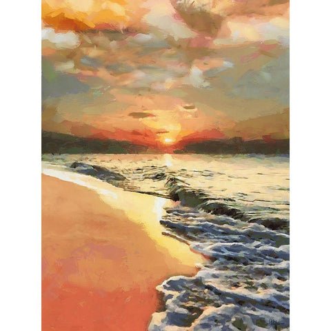 Sunset Over the Sea Black Modern Wood Framed Art Print with Double Matting by Medeiros, Celito
