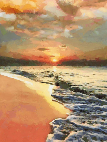 Sunset Over the Sea Black Ornate Wood Framed Art Print with Double Matting by Medeiros, Celito