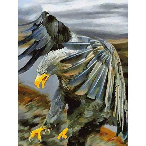 The Eagle is Attacking White Modern Wood Framed Art Print by Medeiros, Celito