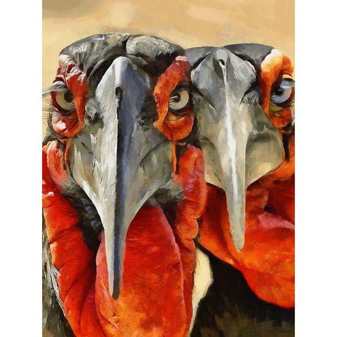Two Red Turkey Gold Ornate Wood Framed Art Print with Double Matting by Medeiros, Celito