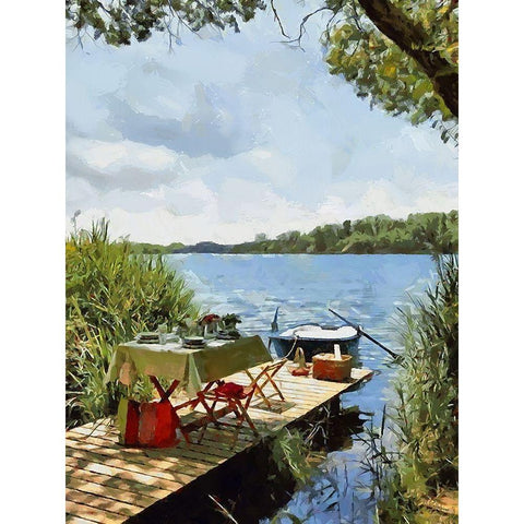 Afternoon Snack by the Lake White Modern Wood Framed Art Print by Medeiros, Celito