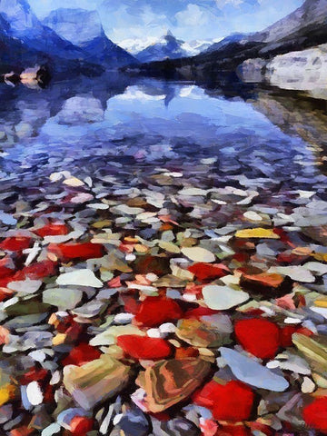 Pebbles by the Lake White Modern Wood Framed Art Print with Double Matting by Medeiros, Celito