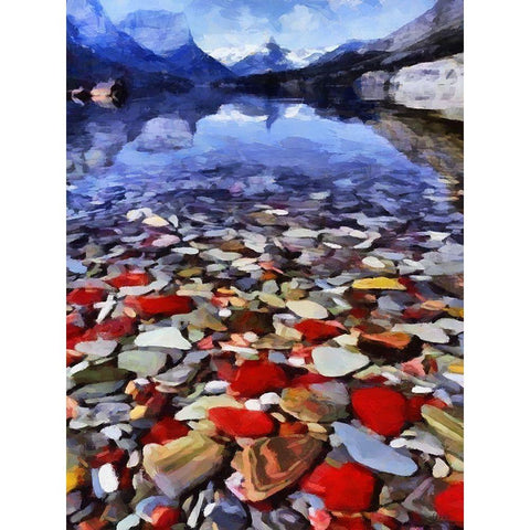 Pebbles by the Lake Black Modern Wood Framed Art Print by Medeiros, Celito