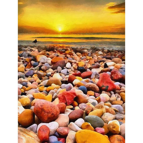 Pebbles by the Sea Black Modern Wood Framed Art Print with Double Matting by Medeiros, Celito