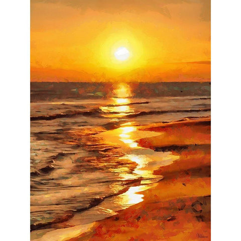 Sunset over the Beach Gold Ornate Wood Framed Art Print with Double Matting by Medeiros, Celito