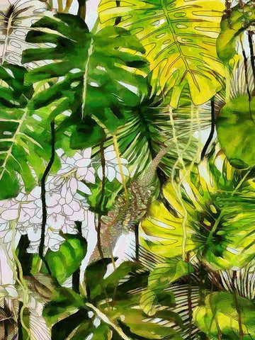 Tropical Leaves II Black Ornate Wood Framed Art Print with Double Matting by Medeiros, Celito