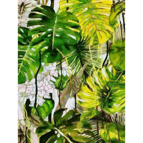 Tropical Leaves II Black Modern Wood Framed Art Print with Double Matting by Medeiros, Celito