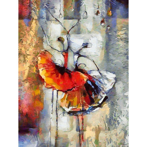 Dancers in Orange Dress II White Modern Wood Framed Art Print by Medeiros, Celito
