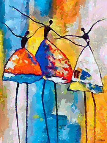 Dancers in Orange Dress III White Modern Wood Framed Art Print with Double Matting by Medeiros, Celito