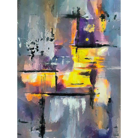 Purple Abstract Black Modern Wood Framed Art Print by Medeiros, Celito