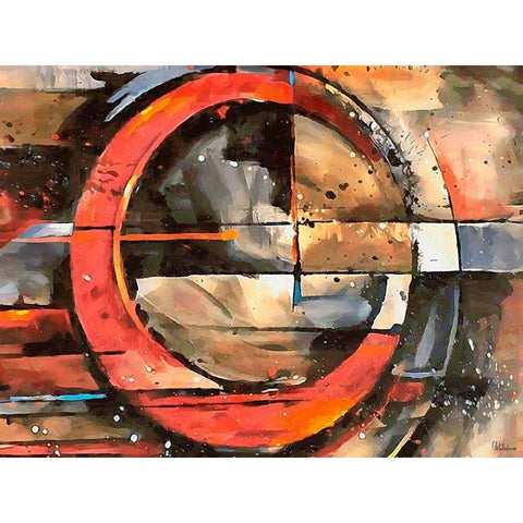 Red Wheel Black Modern Wood Framed Art Print by Medeiros, Celito