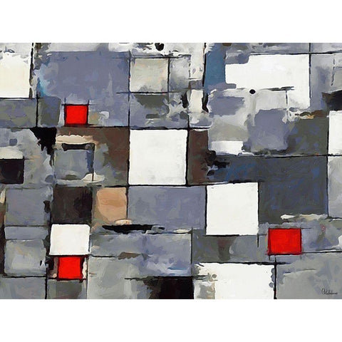 Red and White Squares Gold Ornate Wood Framed Art Print with Double Matting by Medeiros, Celito