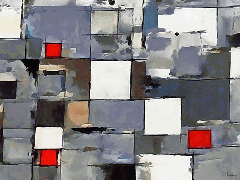 Red and White Squares White Modern Wood Framed Art Print with Double Matting by Medeiros, Celito