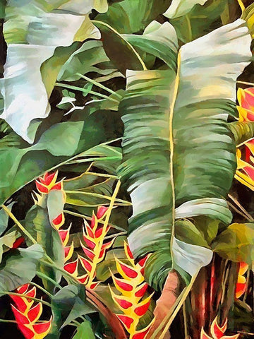 Tropical Leaves X White Modern Wood Framed Art Print with Double Matting by Medeiros, Celito