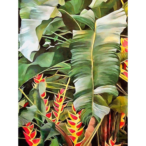Tropical Leaves X Black Modern Wood Framed Art Print by Medeiros, Celito