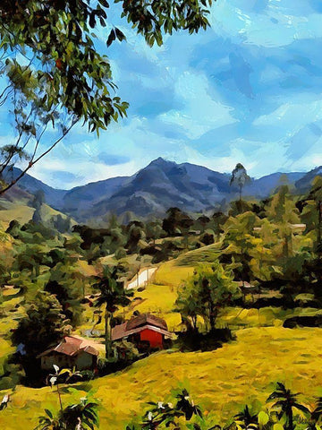 Village in the Mountains Black Ornate Wood Framed Art Print with Double Matting by Medeiros, Celito