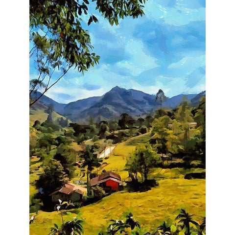 Village in the Mountains Black Modern Wood Framed Art Print with Double Matting by Medeiros, Celito