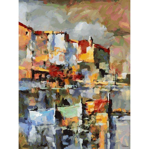 Boats in Harbour I Black Modern Wood Framed Art Print with Double Matting by Medeiros, Celito