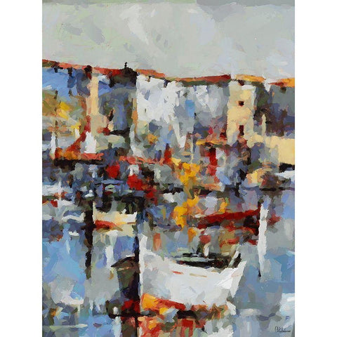 Boats in Harbour II Black Modern Wood Framed Art Print with Double Matting by Medeiros, Celito