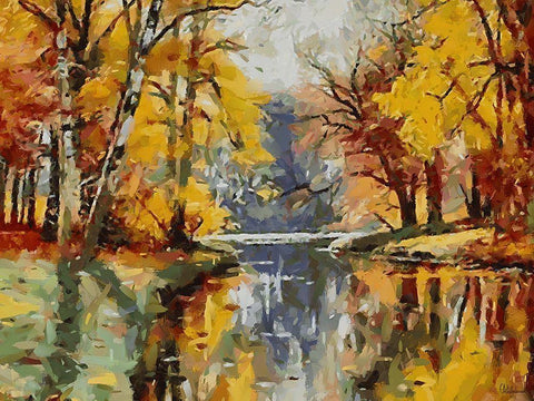 Stream in Autumn I Black Ornate Wood Framed Art Print with Double Matting by Medeiros, Celito