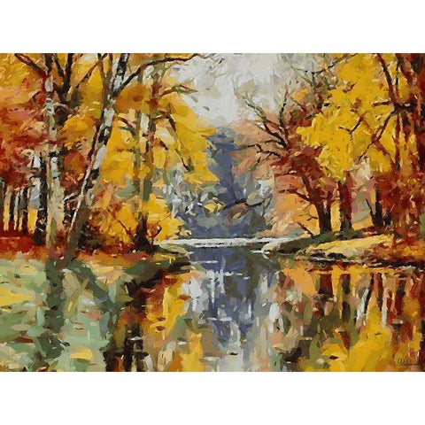 Stream in Autumn I Gold Ornate Wood Framed Art Print with Double Matting by Medeiros, Celito