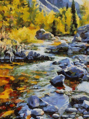 Stream in Autumn II Black Ornate Wood Framed Art Print with Double Matting by Medeiros, Celito