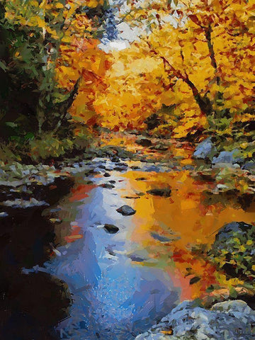 Stream in Autumn III White Modern Wood Framed Art Print with Double Matting by Medeiros, Celito