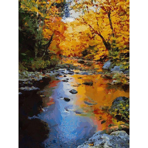 Stream in Autumn III White Modern Wood Framed Art Print by Medeiros, Celito