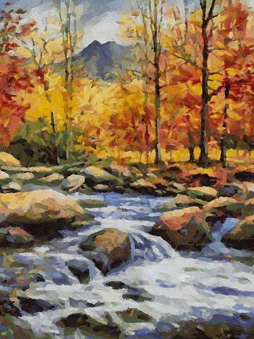 Stream in Autumn IV White Modern Wood Framed Art Print with Double Matting by Medeiros, Celito