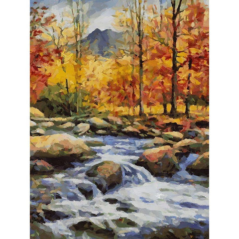 Stream in Autumn IV Black Modern Wood Framed Art Print by Medeiros, Celito