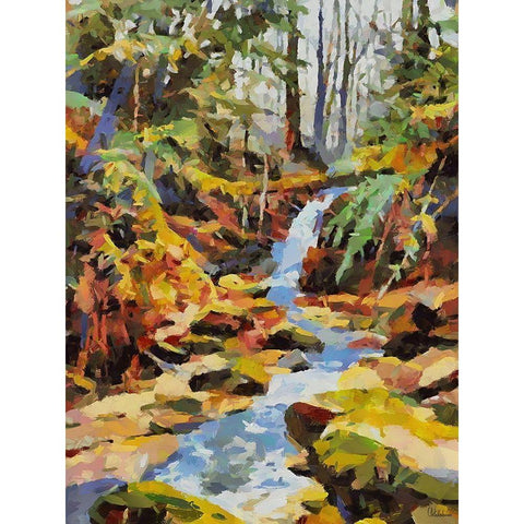 Stream in Autumn V White Modern Wood Framed Art Print by Medeiros, Celito