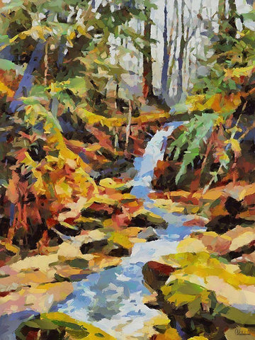 Stream in Autumn V White Modern Wood Framed Art Print with Double Matting by Medeiros, Celito