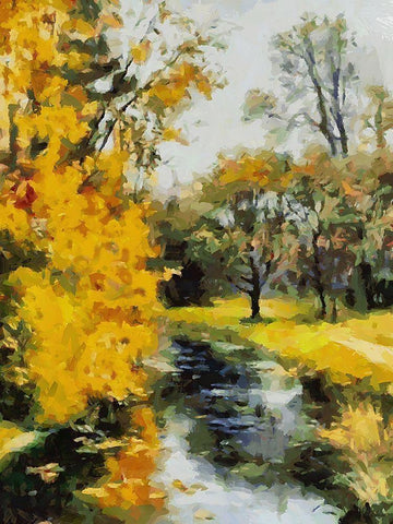 Stream in Autumn VI White Modern Wood Framed Art Print with Double Matting by Medeiros, Celito