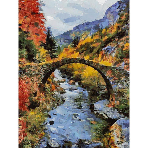 Stream in Autumn VII Gold Ornate Wood Framed Art Print with Double Matting by Medeiros, Celito