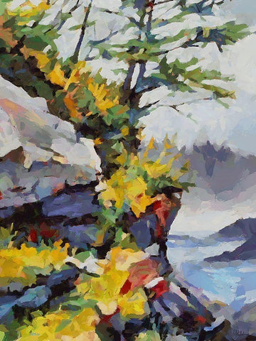 Stream in Autumn IX White Modern Wood Framed Art Print with Double Matting by Medeiros, Celito