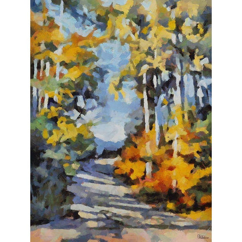 Way to Countryside Black Modern Wood Framed Art Print with Double Matting by Medeiros, Celito