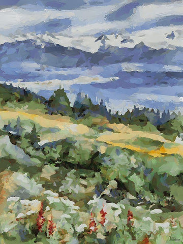 Countryside with Mountains II White Modern Wood Framed Art Print with Double Matting by Medeiros, Celito